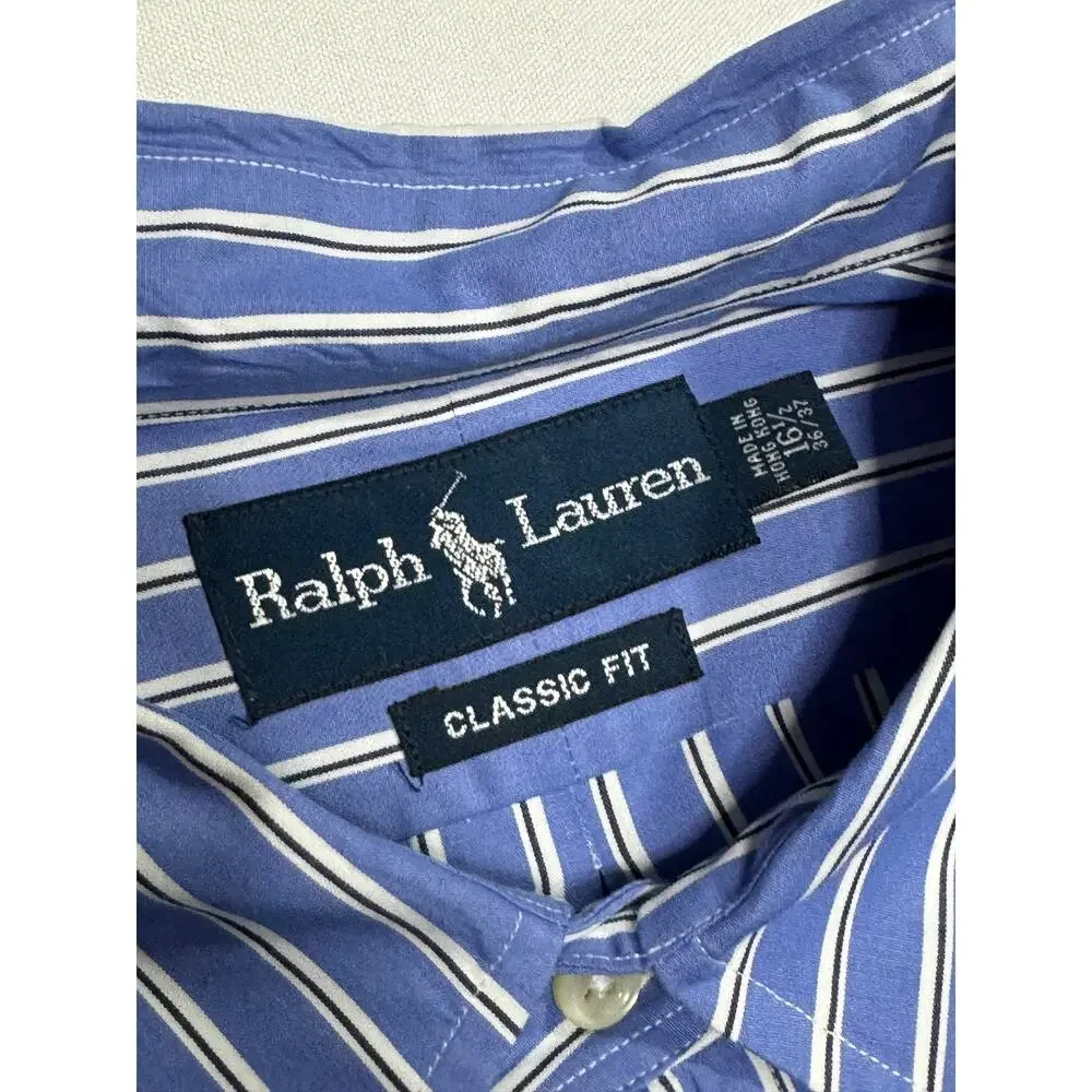 Polo Ralph Lauren Button Down Shirt Size Large -16 1/2 36/37- Blue White Stripe